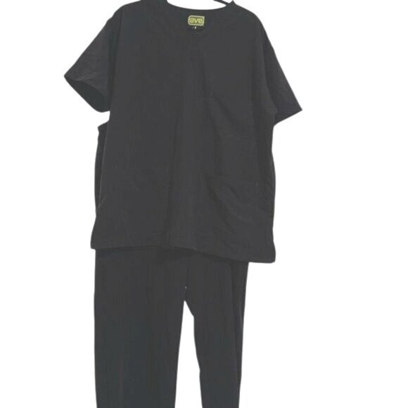 Ave By Medline Black Scrub Set L Unisex V-Neck Top & Elastic Waist Pants - Picture 1 of 15